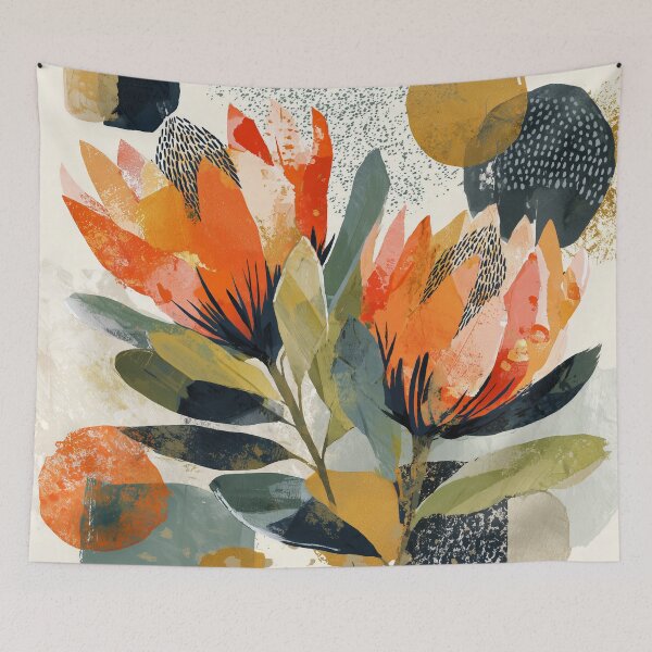 Item preview, Protea Flowers Collage in Orange, Saffron and Navy designed and sold by solynneart.