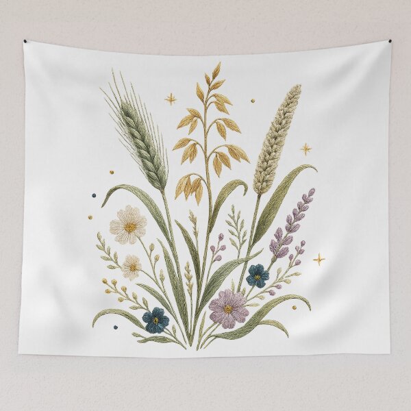 Item preview, Vintage Wildflower Bouquet Wheat Stalks Lavender Rustic Cottagecore Botanical Art designed and sold by inkoutninja.