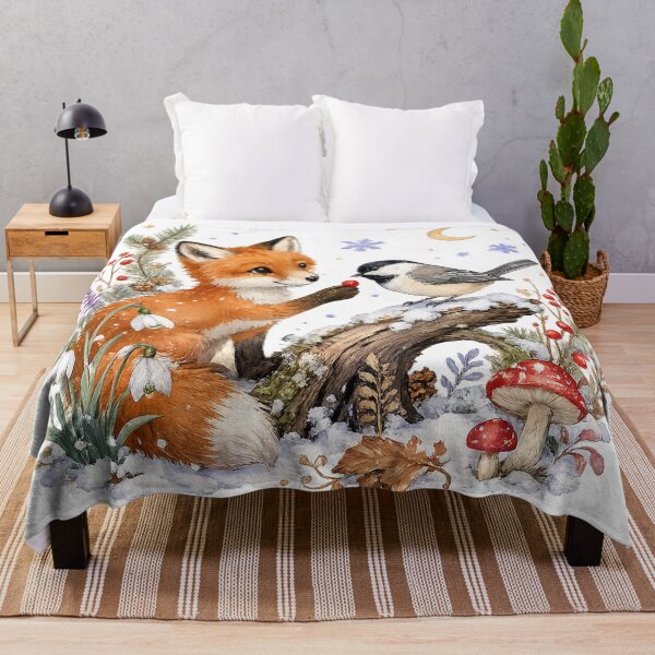 Item preview, Winter Woodland Friends Cute Fox and Chickadee Snowy Forest Cottagecore Art designed and sold by inkoutninja.