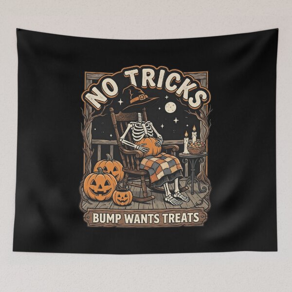 Item preview, No Tricks Bump Wants Treats Halloween Pregnancy Skeleton designed and sold by OlyvieArt.
