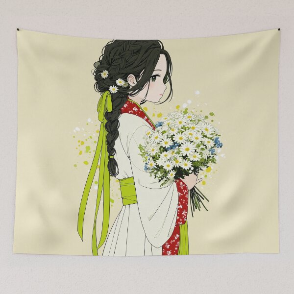 Item preview, Anime Girl holding Chamomile Flower Bouquet Artwork designed and sold by colorful-white.