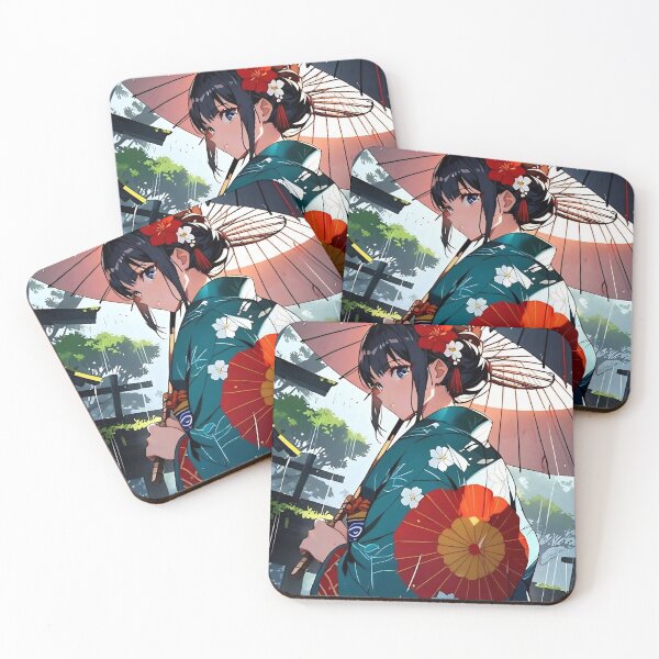 Item preview, An anime girl in traditional dress on a rainy day designed and sold by Yuki Bloom.