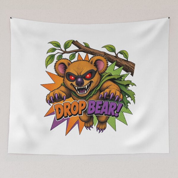 Item preview, Drop Bear Villain Funny Aussie Koala Halloween Comic Sticker designed and sold by DTSA.