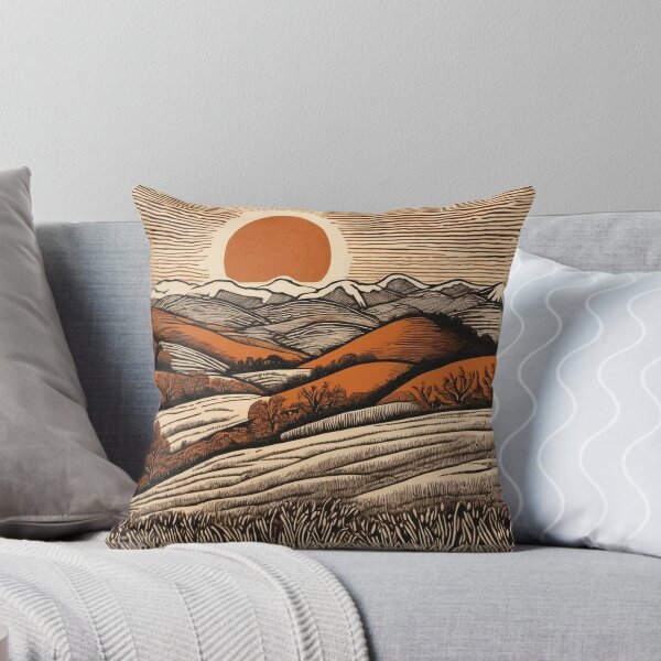 Item preview, Rolling Hills and a Big Sun - Block Print Landscape designed and sold by Hidamari's SHOP.
