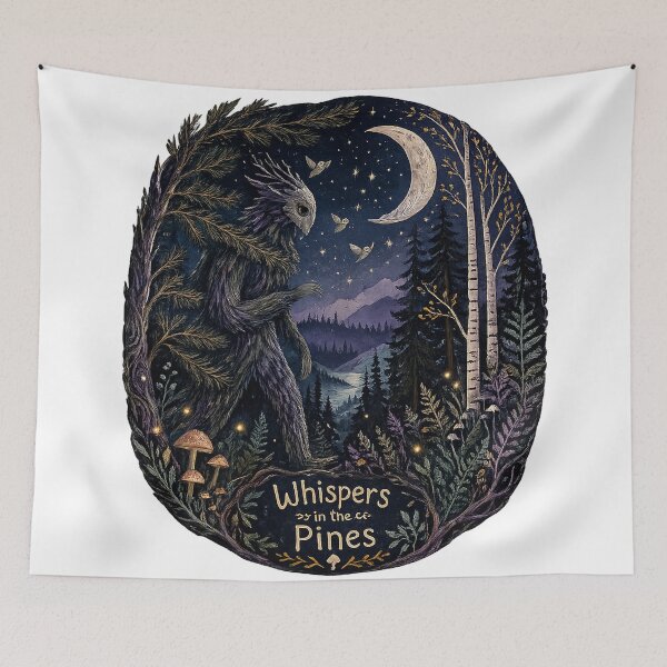 Item preview, Whispers in the Pines Mystical Forest Creature Moonlit Woodland Dark Fantasy Art designed and sold by inkoutninja.