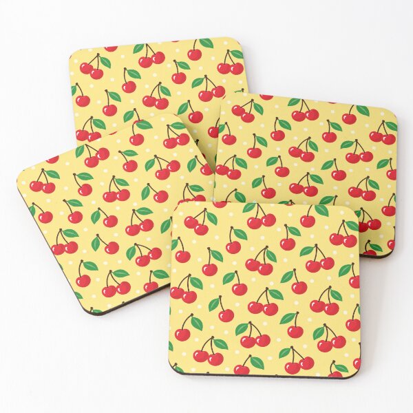 Item preview, Cherry Pattern Retro Cherries Polka Dot Butter Yellow Red designed and sold by Fanverse Merchandise.