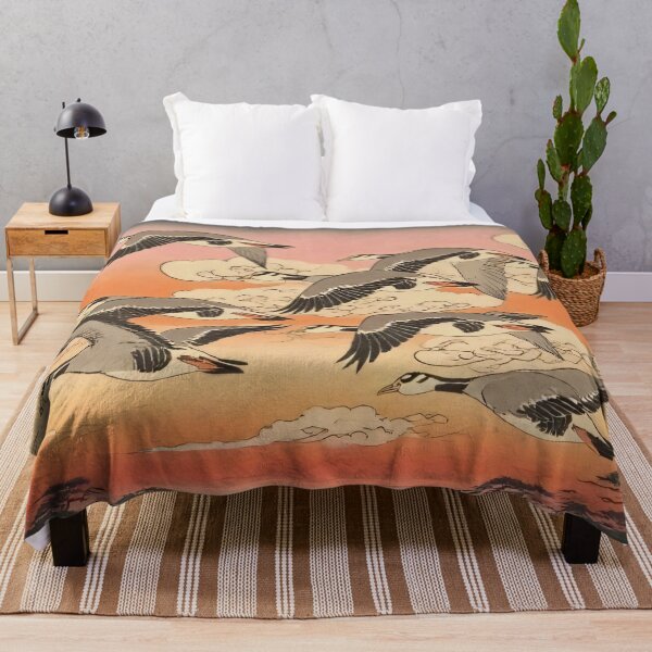 Item preview, Migrating Geese at Sunset Full Moon Japanese Woodblock Art designed and sold by BLUESKY11a.
