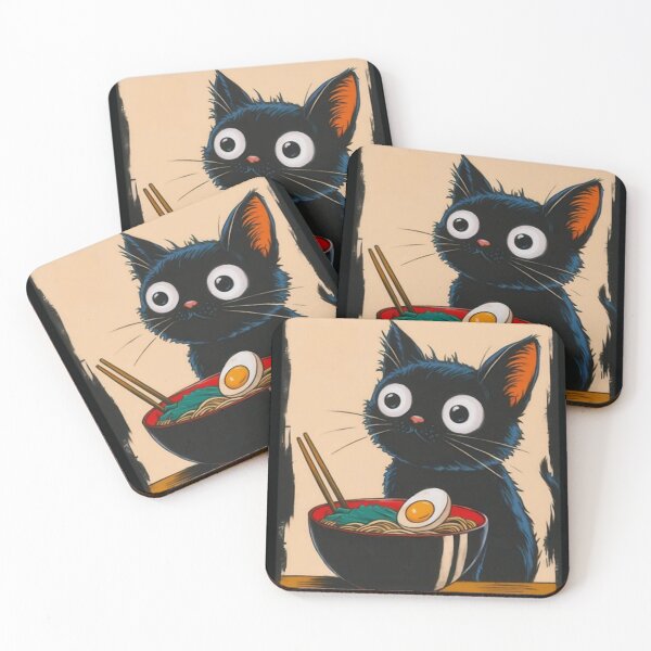Item preview, Black Cat Eating Ramen designed and sold by casamomo.