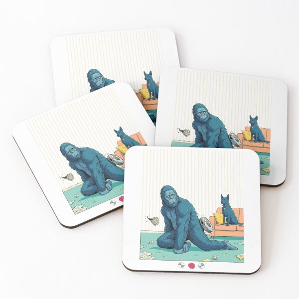 Item preview, Funny Bigfoot Yoga Fail - Pigeon Pose with Robot Vacuum Comic Illustration designed and sold by Whimsy Trail Co.