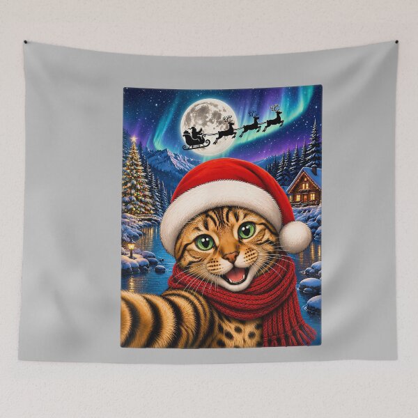 Item preview, Bengal Cat Christmas Selfie Moon Night Santa Sleigh Xmas designed and sold by mjohnson9.