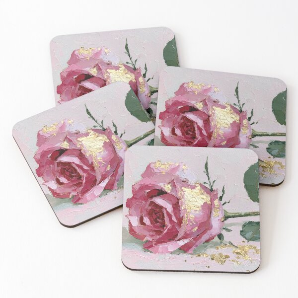 Item preview, Impasto Pink Rose with Gold Leaf Accents designed and sold by colorful-white.
