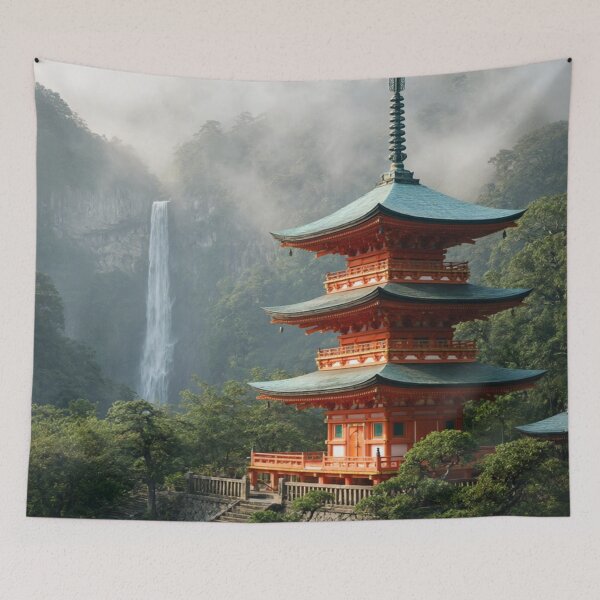 Item preview, Sacred Pagoda Falls - Japanese Temple Serenity Landscape designed and sold by nhk999.
