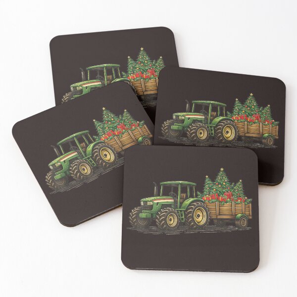 Item preview, Cute Green Farm Tractor Carrying Christmas Trees Presents designed and sold by mari-kayden.