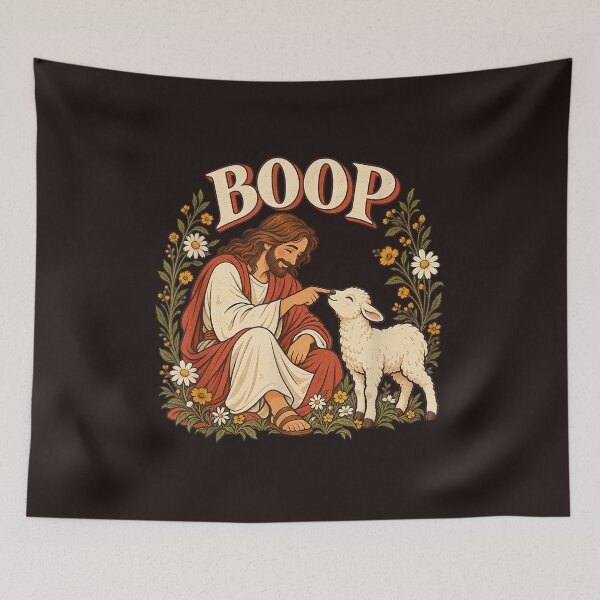 Item preview, Cute Vintage Floral Jesus Touching Lamb Nose Boop designed and sold by mari-kayden.