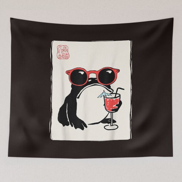 Item preview, Funny Japanese Style Grumpy Frog Drinking Cocktail Summer designed and sold by mari-kayden.