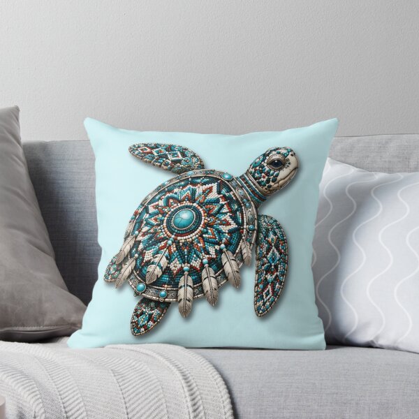 Item preview, Blue Beadwork Sea Turtle | Turquoise Patterned Turtle Art designed and sold by Zaru Art Studio.