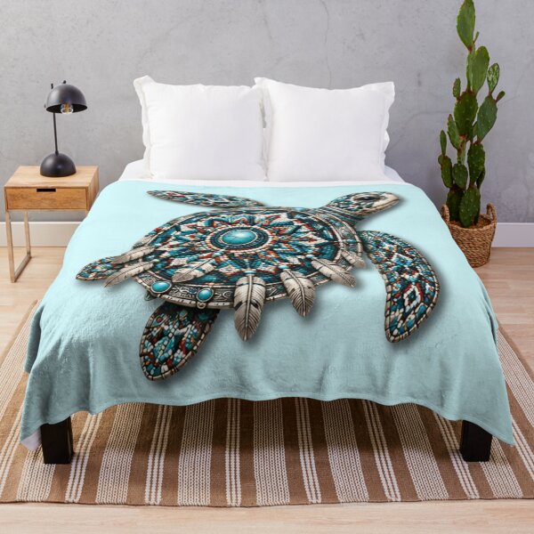 Item preview, Blue Beadwork Sea Turtle | Turquoise Patterned Turtle Art designed and sold by Zaru Art Studio.