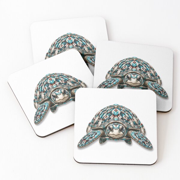 Item preview, Blue Beadwork Sea Turtle | Front View Turtle Art designed and sold by Zaru Art Studio.
