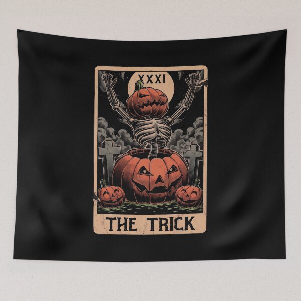 Item preview, The Trick Halloween Tarot Card Skeleton Pumpkin designed and sold by OlyvieArt.