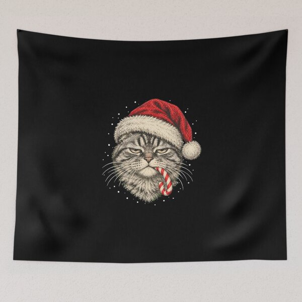 Item preview, Grumpy Christmas Tabby Cat in Santa Hat designed and sold by dudelinart.