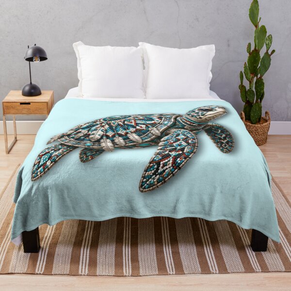 Item preview, Blue Beadwork Turtle | Colorful Beaded Sea Turtle Art designed and sold by Zaru Art Studio.