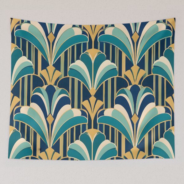Item preview, Art Deco Fan and Feather Geometric Pattern designed and sold by Sybille-Yates.