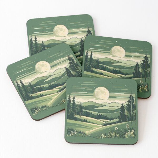 Item preview, Moonlit Meadow - Boho Landscape Illustration designed and sold by Hidamari's SHOP.