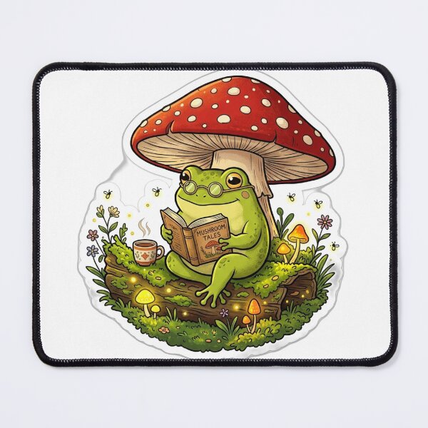 Item preview, Cozy Cottagecore Bookworm Frog Under Mushroom designed and sold by EmrYldrn.