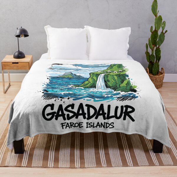 Item preview, Gasadalur Faroe Islands Waterfall Travel Art designed and sold by Merch by Das Design Studio.