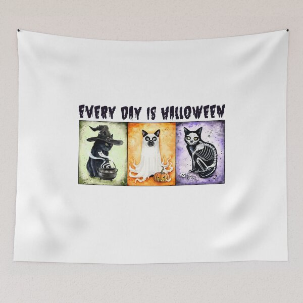 Item preview, Every Day Is Halloween Witch Ghost Skeleton Cat Art designed and sold by Dmo3HarkoArt.