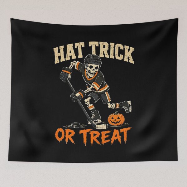 Item preview, Hat Trick Or Treat Skeleton Hockey Halloween designed and sold by OlyvieArt.