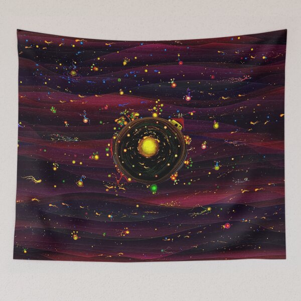 Item preview, Psychedelic Space Art – Tiny Planet with a Golden Sun and Glowing Stars | Celestial Decor designed and sold by Ofir mor.
