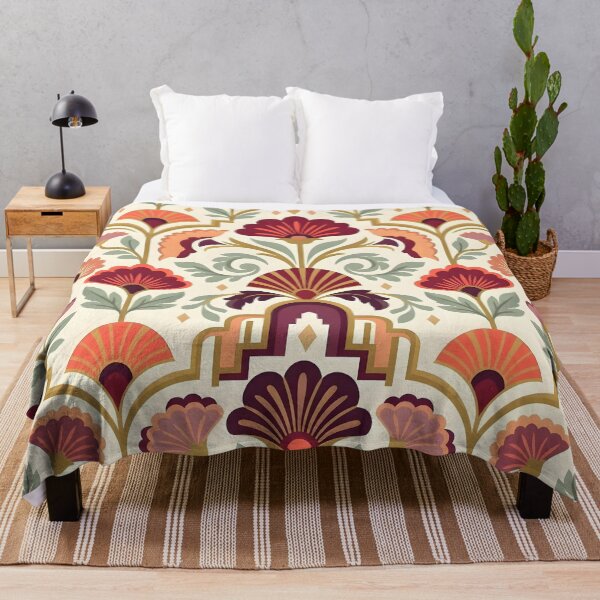 Item preview, Art Deco Burgundy and Coral Floral Textile Pattern designed and sold by Sybille-Yates.