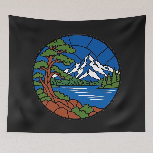 Item preview, Mountain Lake Stained Glass Landscape designed and sold by KungPowUnicorn.
