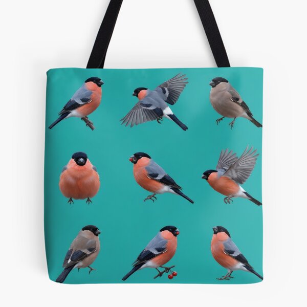 Item preview, Eurasian Bullfinch – Winter Bird Pattern on Teal designed and sold by Helt-enkelt.
