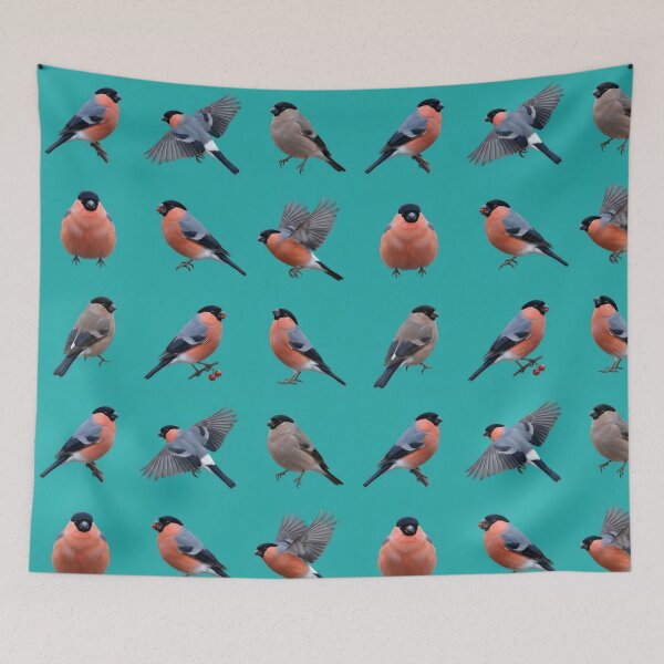 Item preview, Eurasian Bullfinch – Winter Bird Pattern on Teal designed and sold by Helt-enkelt.