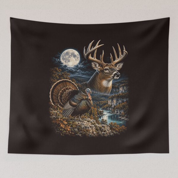 Item preview, Rustic Wildlife Whitetail Deer Wild Turkey Moon Landscape designed and sold by mari-kayden.