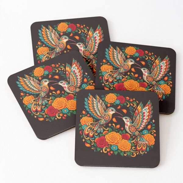 Item preview, Colorful Hummingbirds Marigold Flowers Dia De Los Muertos Art designed and sold by mari-kayden.
