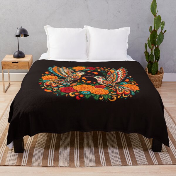 Item preview, Colorful Hummingbirds Marigold Flowers Dia De Los Muertos Art designed and sold by mari-kayden.