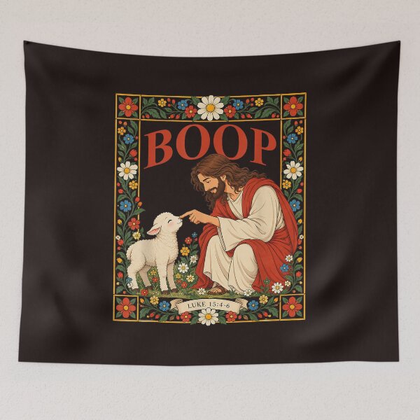 Item preview, Vintage Floral Border Jesus Boop Lamb Luke 15 Faith Top designed and sold by mari-kayden.