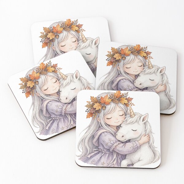 Item preview,  Autumn Girl Hugging Unicorn - Cozy Fall Unicorn Art designed and sold by Raju-Creative.