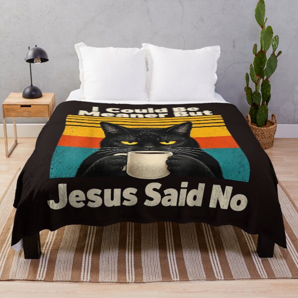 Item preview, Retro Black Cat Coffee I Could Be Meaner But Jesus Said No designed and sold by mari-kayden.