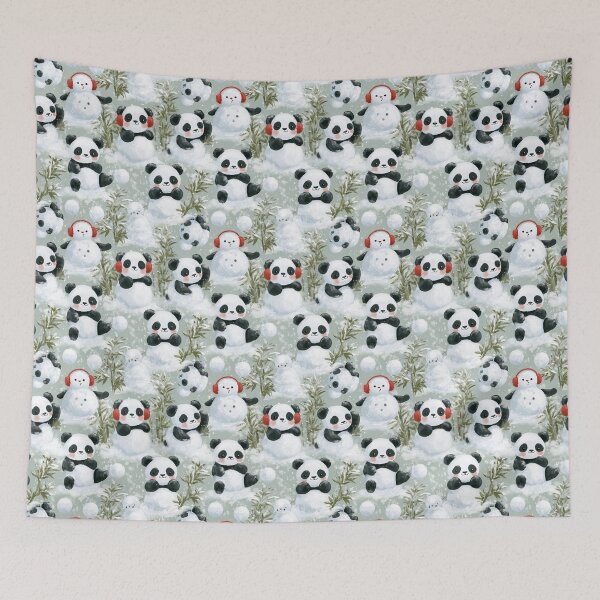 Item preview, Cute Panda Snowman Winter Wonderland Pattern designed and sold by NicolasGlowArt.