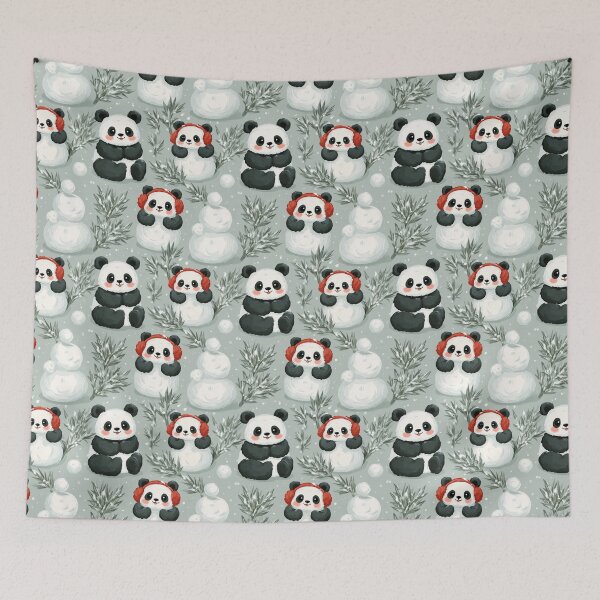 Item preview, Cute Winter Panda Bear Earmuffs Snowman Pattern designed and sold by NicolasGlowArt.