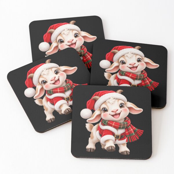 Item preview, Christmas Goat in Santa Outfit with Plaid Winter Scarf designed and sold by hartwell-made.