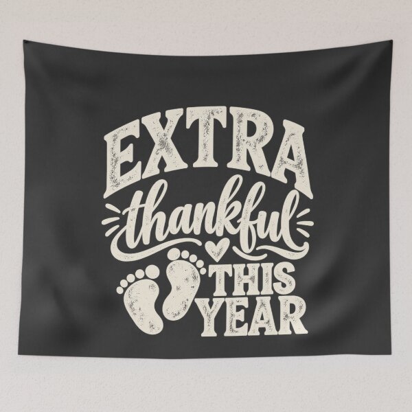 Item preview, Baby Footprints Vintage Lettering Extra Thankful This Year Rustic Art designed and sold by AmiGraph.