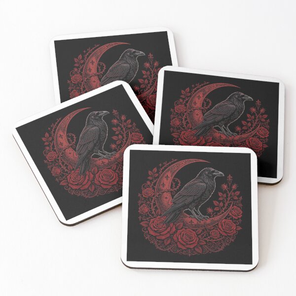 Item preview, Gothic Raven on Crescent Moon Sticker and T-Shirt - Dark Romantic Gothic Art with Thorny Roses Gift for Goth Lovers designed and sold by Camwal.