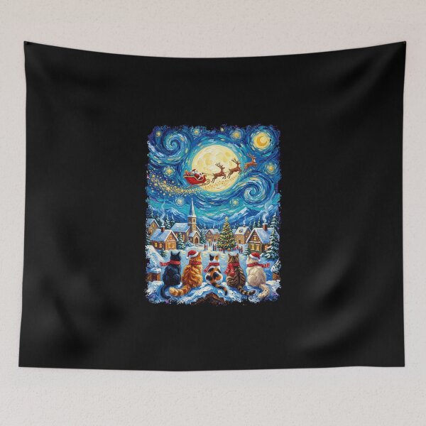 Item preview, Cozy Christmas Village Cats Santa Sleigh designed and sold by dudelinart.