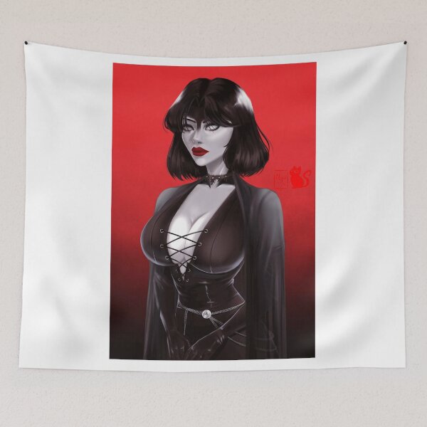 Item preview, Gothic Girl Red Lips Black Lace Corset Dark Art designed and sold by Erivaduselo.
