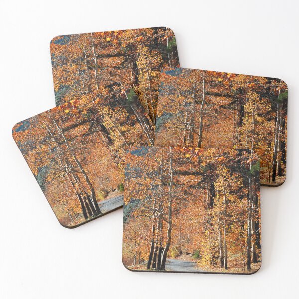 Item preview, Golden Autumn Road – Colorful Fall Forest Photography designed and sold by onubi.